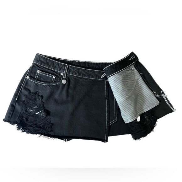 Carmar Los Angeles asymmetrical distressed Jean mini skirt black size 24 - Picture 3 of 11
